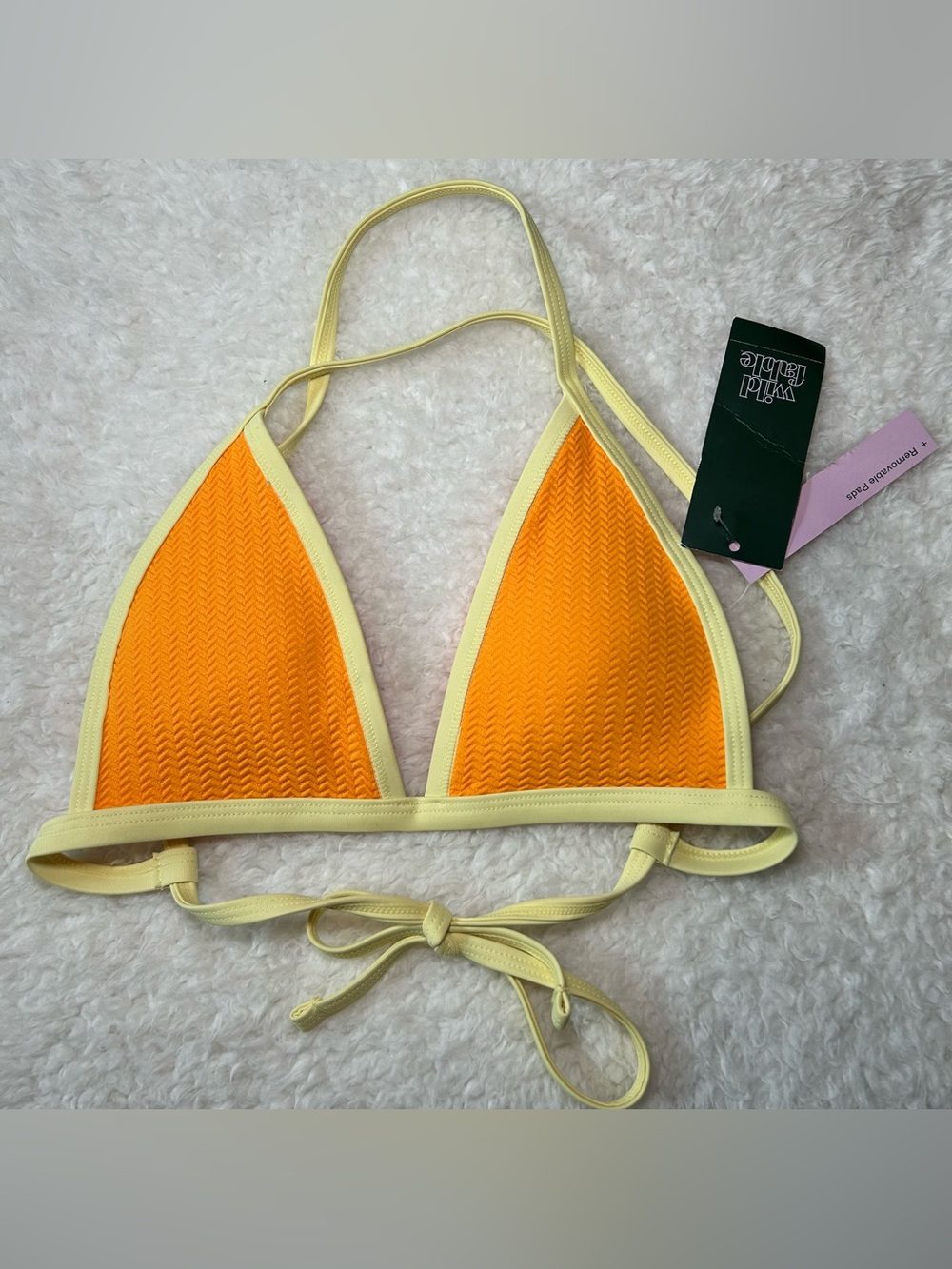 Wild Fable Women’s Textured Triangle Bikini Top XXS NEW Orange & Yellow